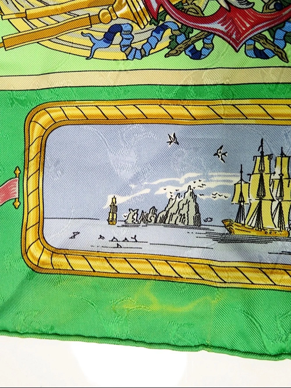 Hermes Green and Light Green Silk Scarf with Multicolor Motif